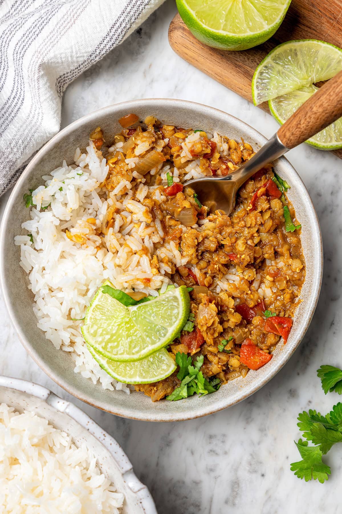 Jasmine rice in bowl with curry