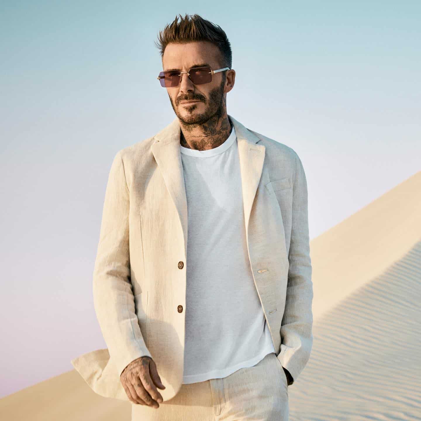 david beckham wearing a linen suit and trousers