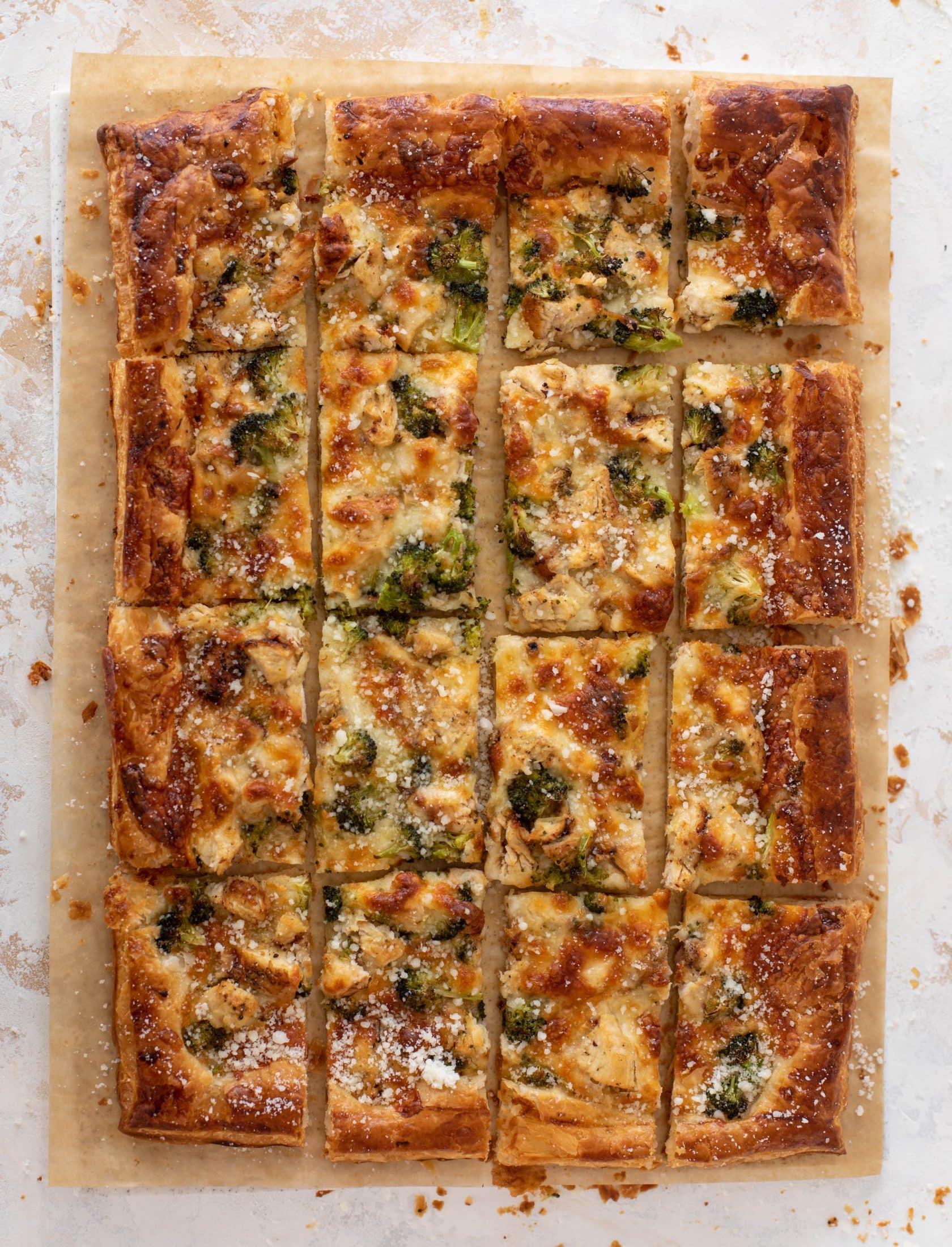 grilled chicken broccoli puff pastry pizza