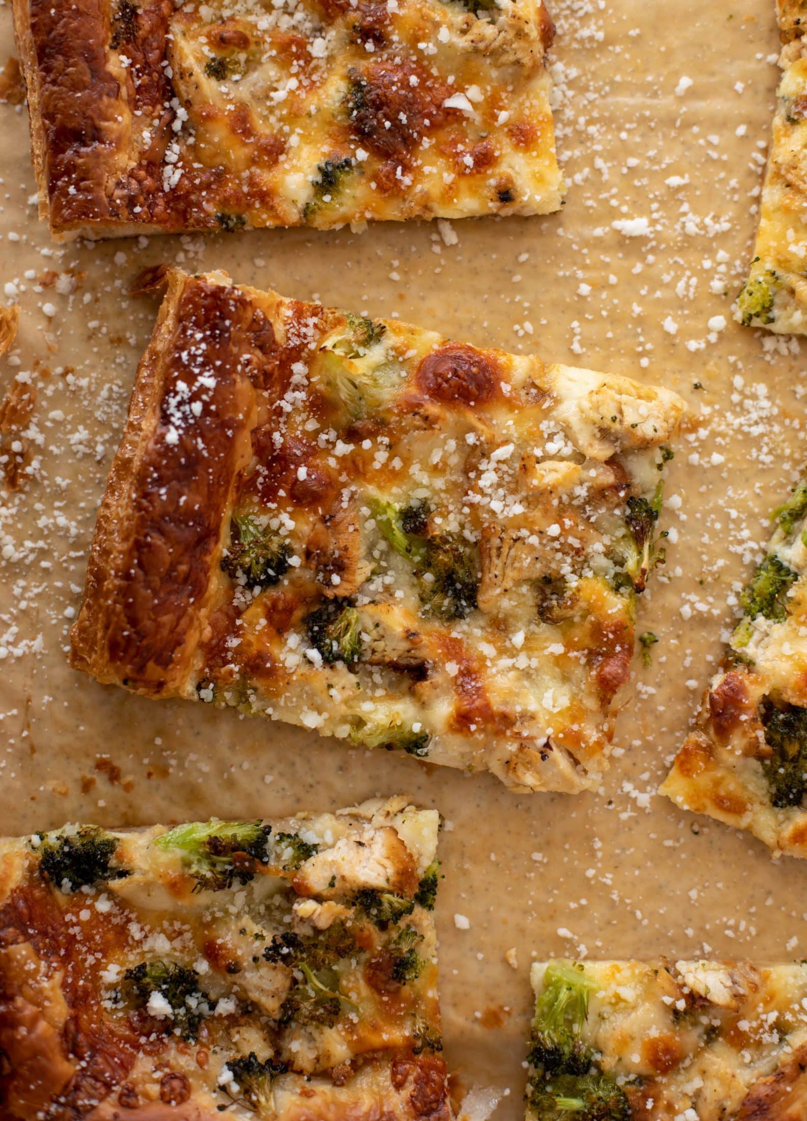 grilled chicken broccoli puff pastry pizza