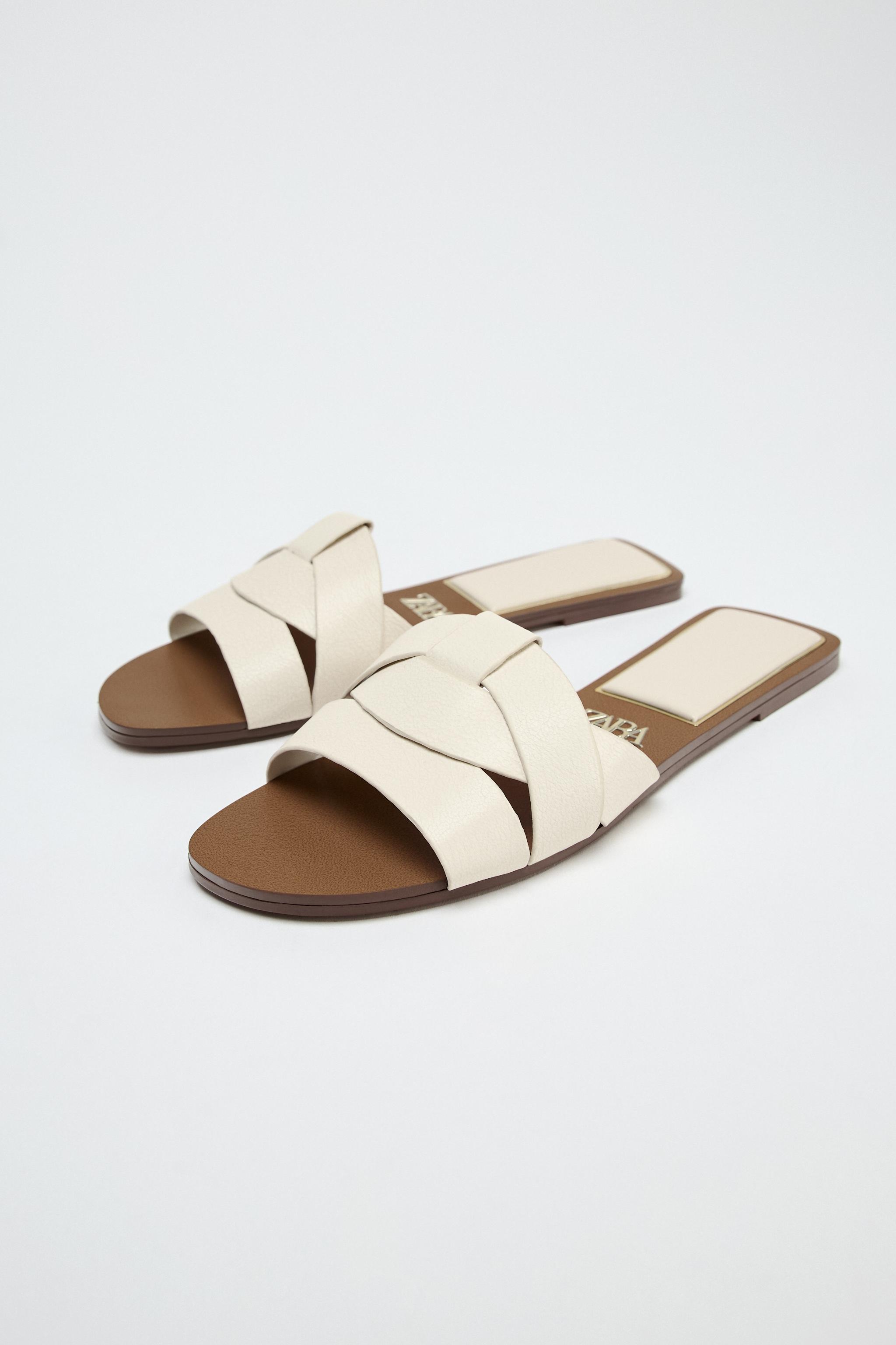 Flat Criss-Cross Leather Slider Sandals