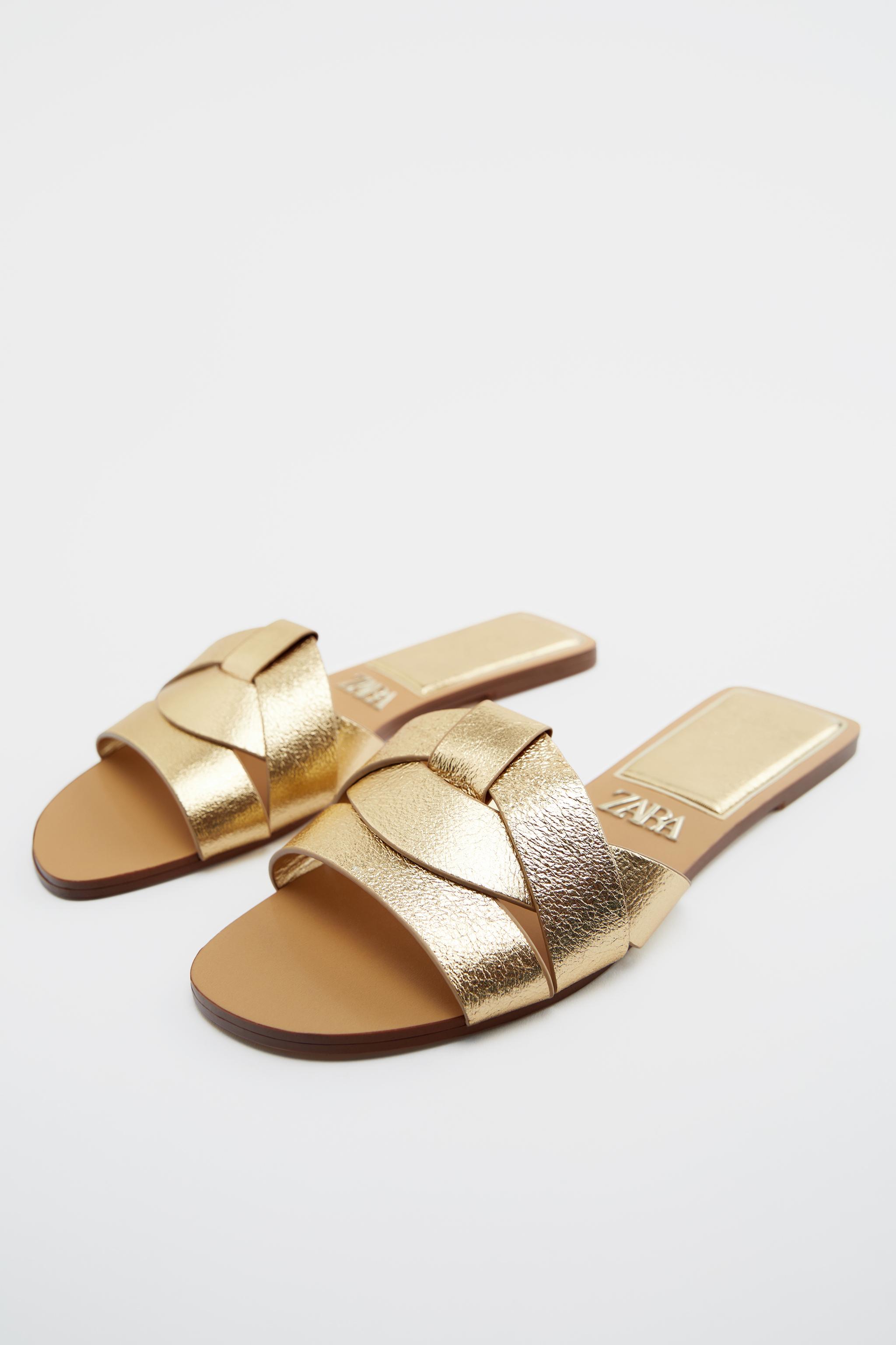 Flat Criss-Cross Leather Slider Sandals