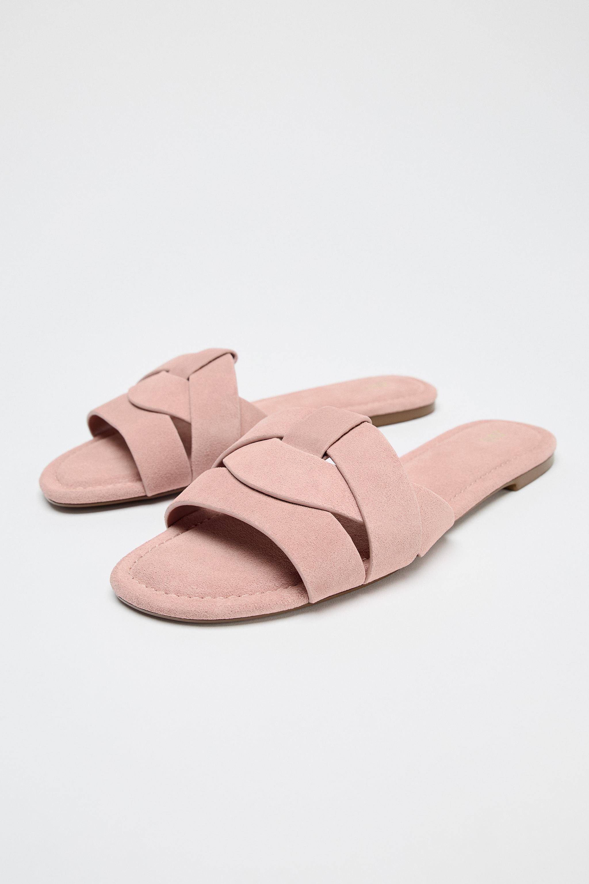 Flat Leather Cross-Strap Sandals