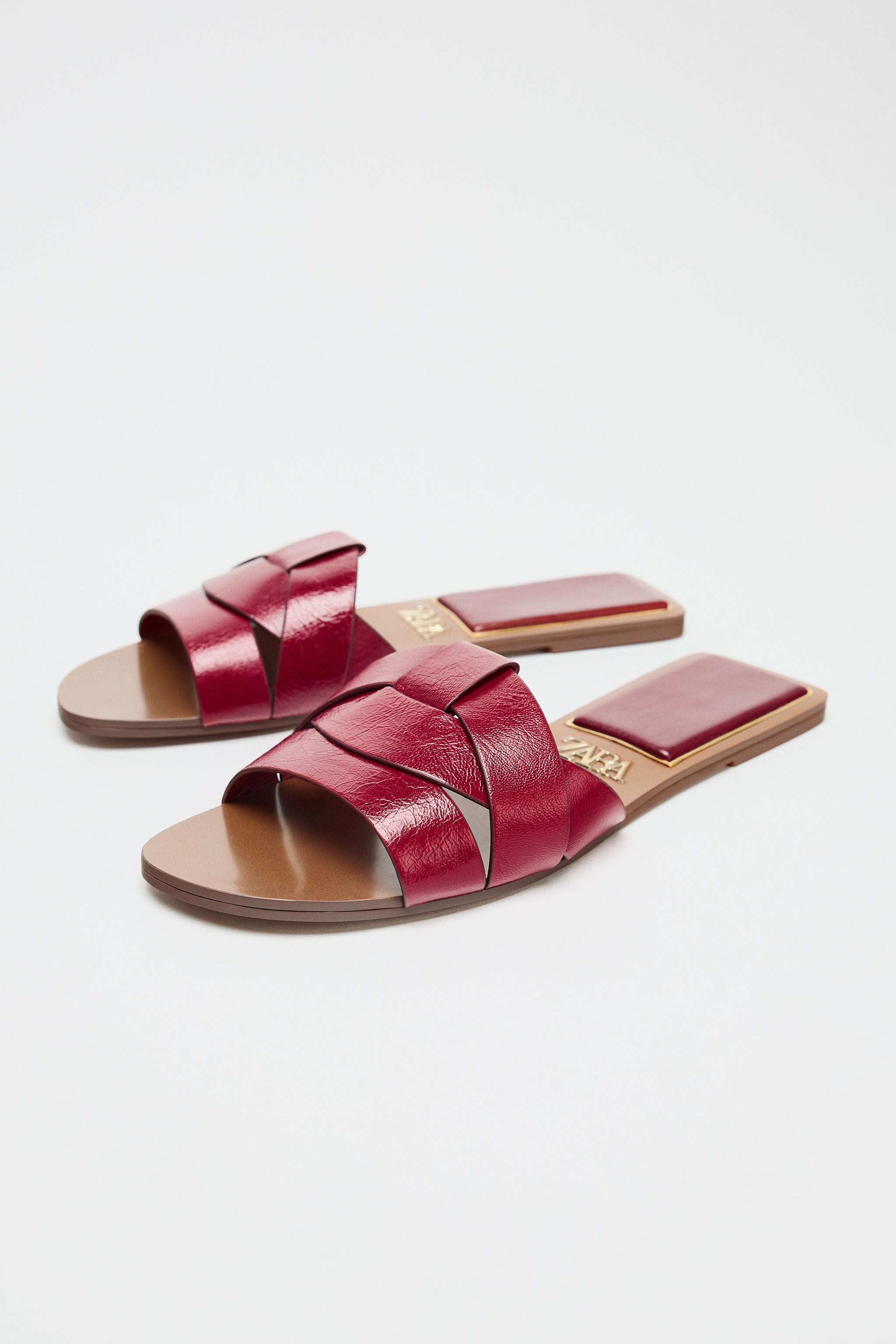 Cross-Strap Flat Leather Sandals