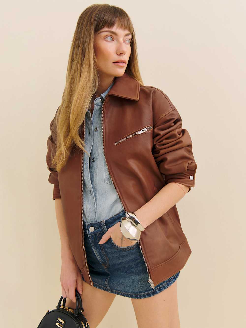 Veda Marco Leather Oversized Bomber