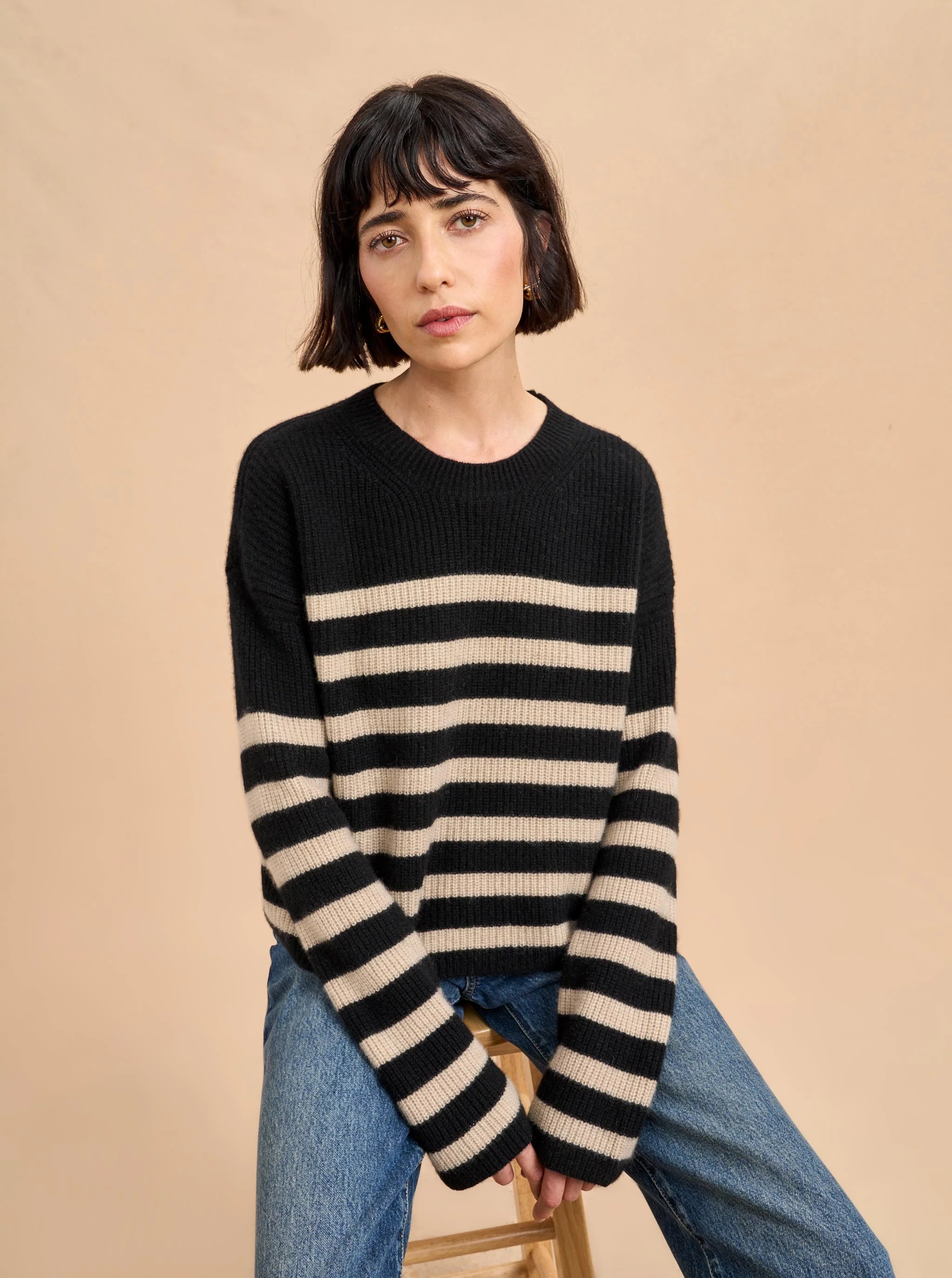 Mini Striped Toujours Sweater Xxs in Camel