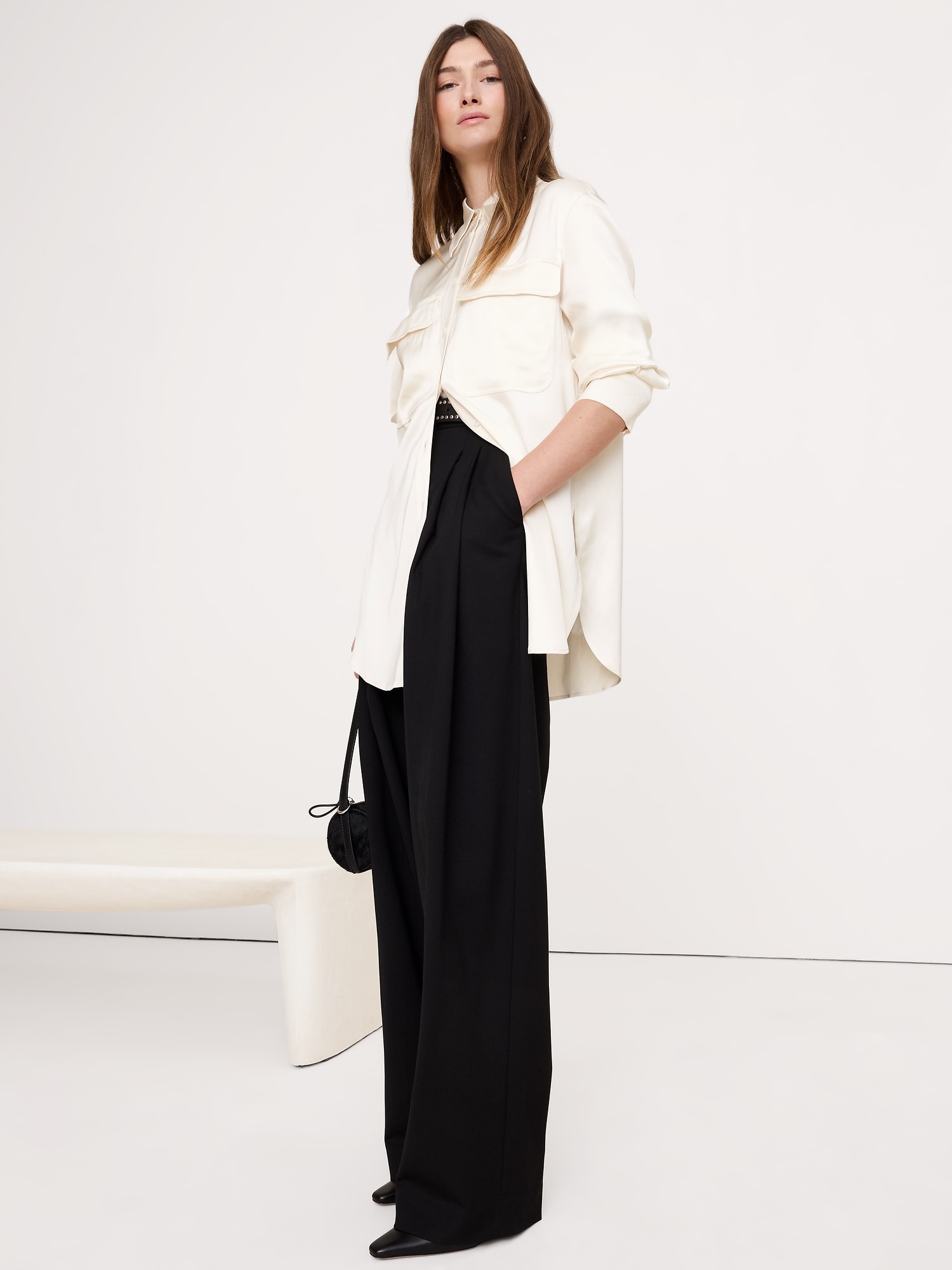 Stretch-Satin Utility Shirt