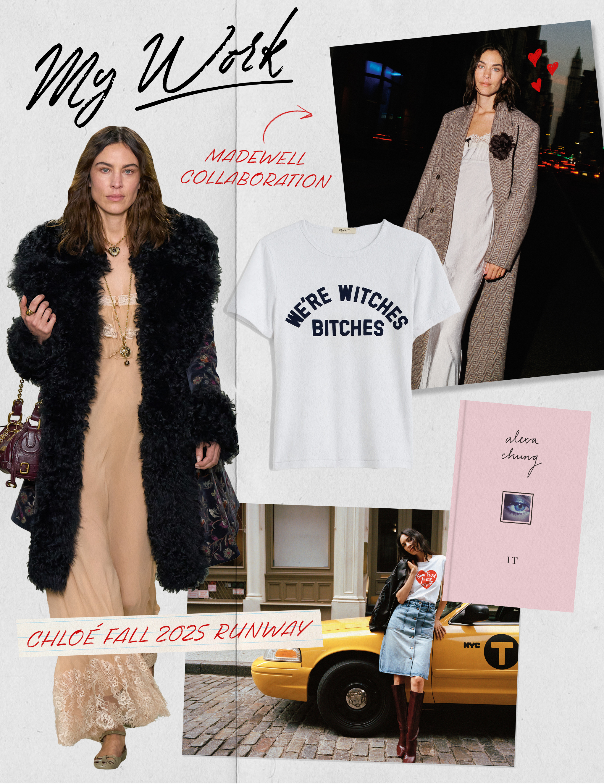 collage of images featuring Alexa Chung's style, work, taste, and takes