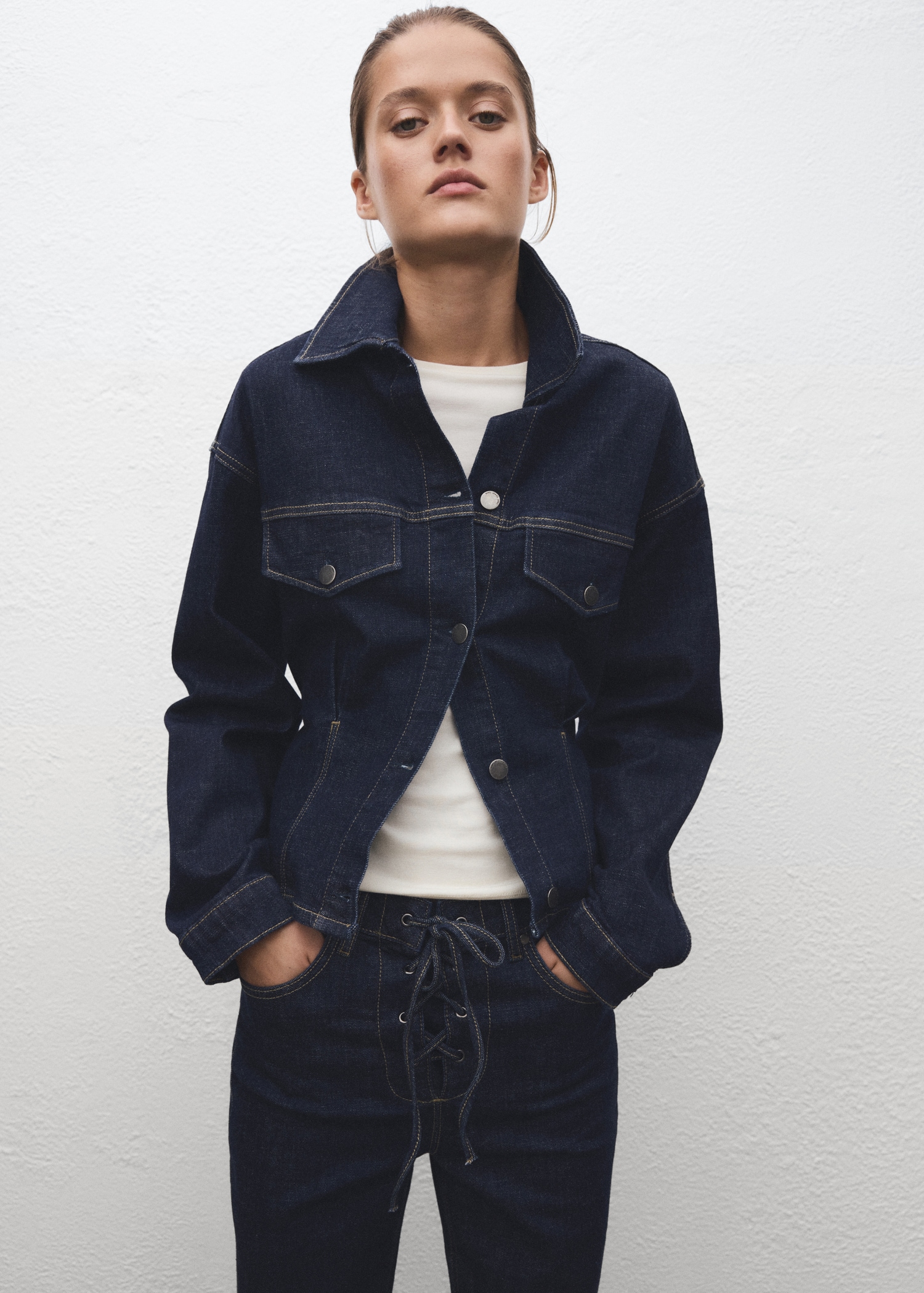 Fitted Denim Jacket With Pockets - Women | Mango Usa