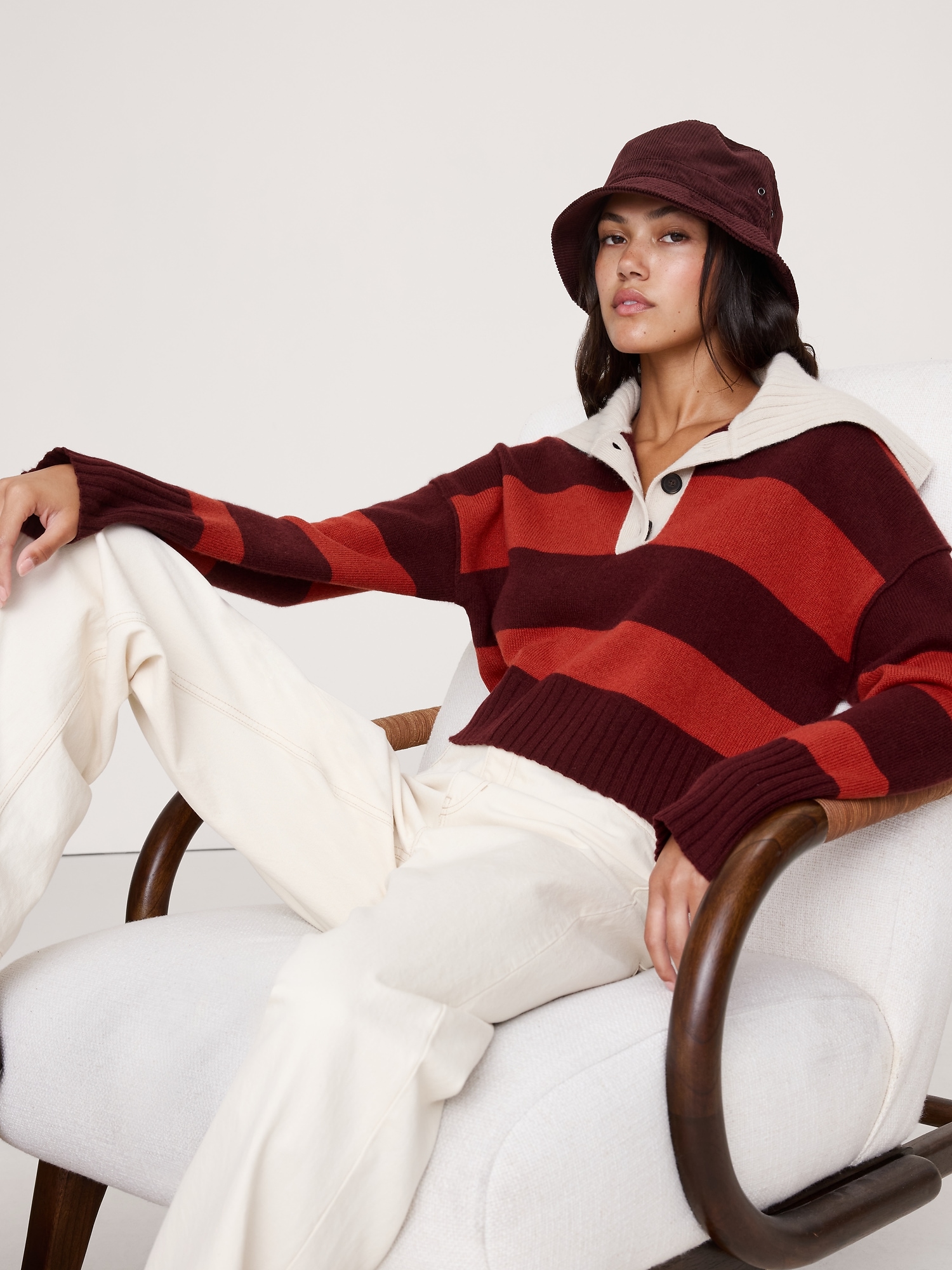 Oversized Cashmere Cropped Sweater Polo