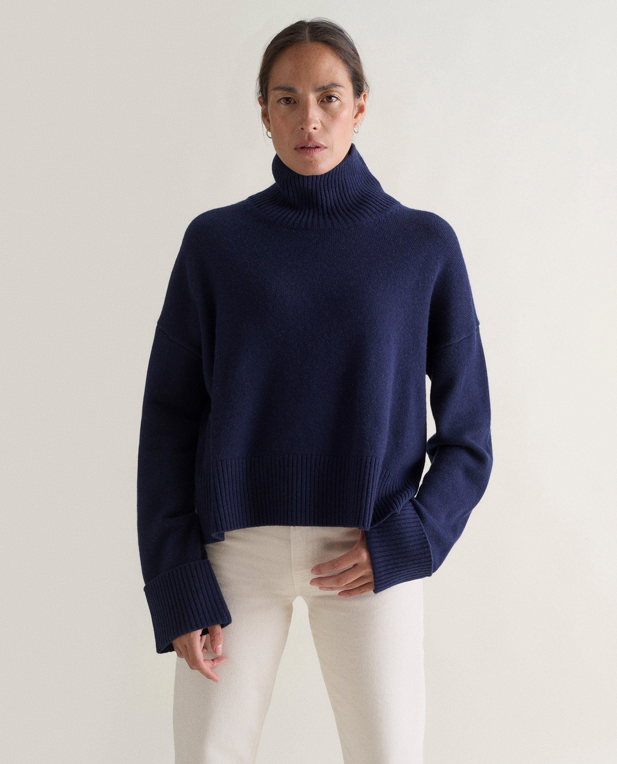 Women's Cashmere Merino High Neck Jumper - Navy - Xs / Navy