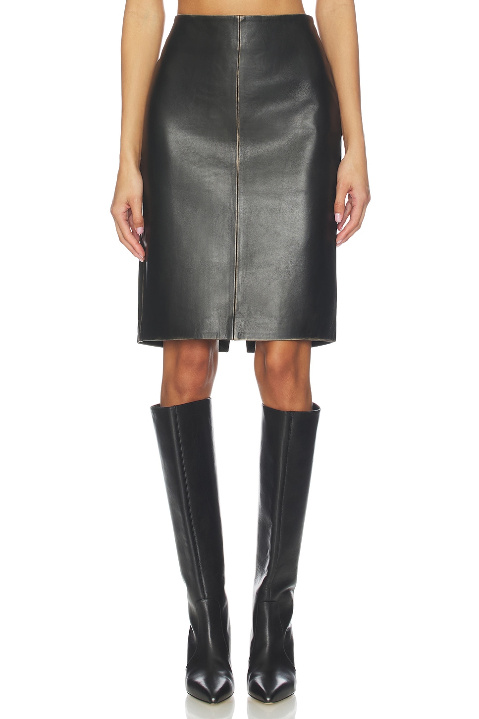 Brushed Leather Column Skirt