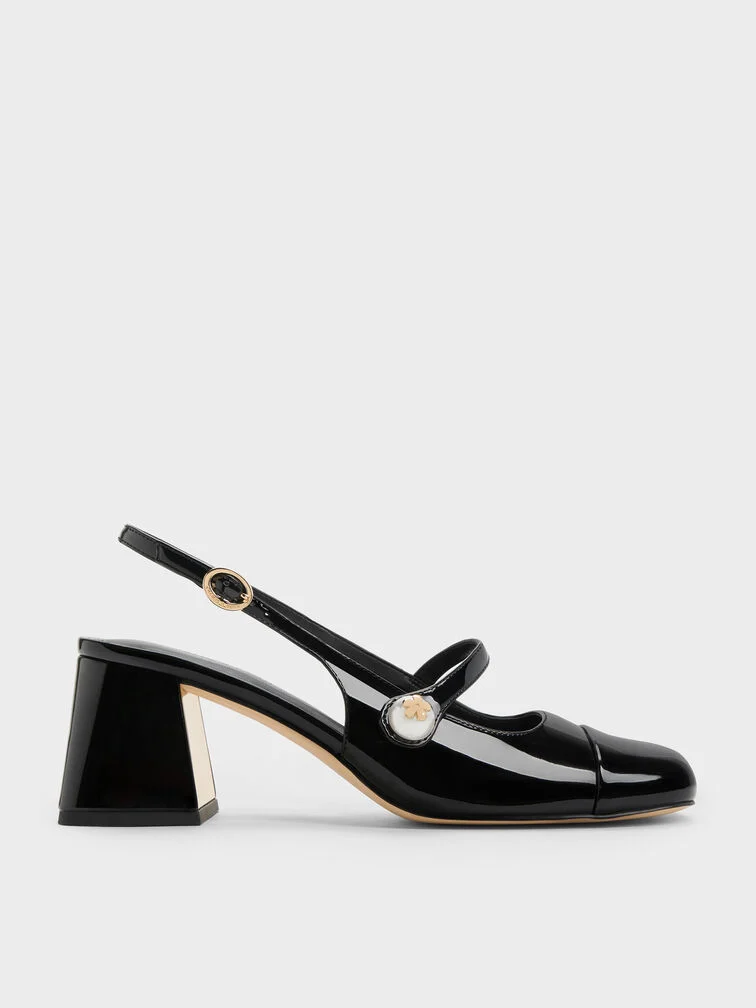 Charles &amp; Keith, Aeryn Patent Pearl-Embellished Slingback Pumps