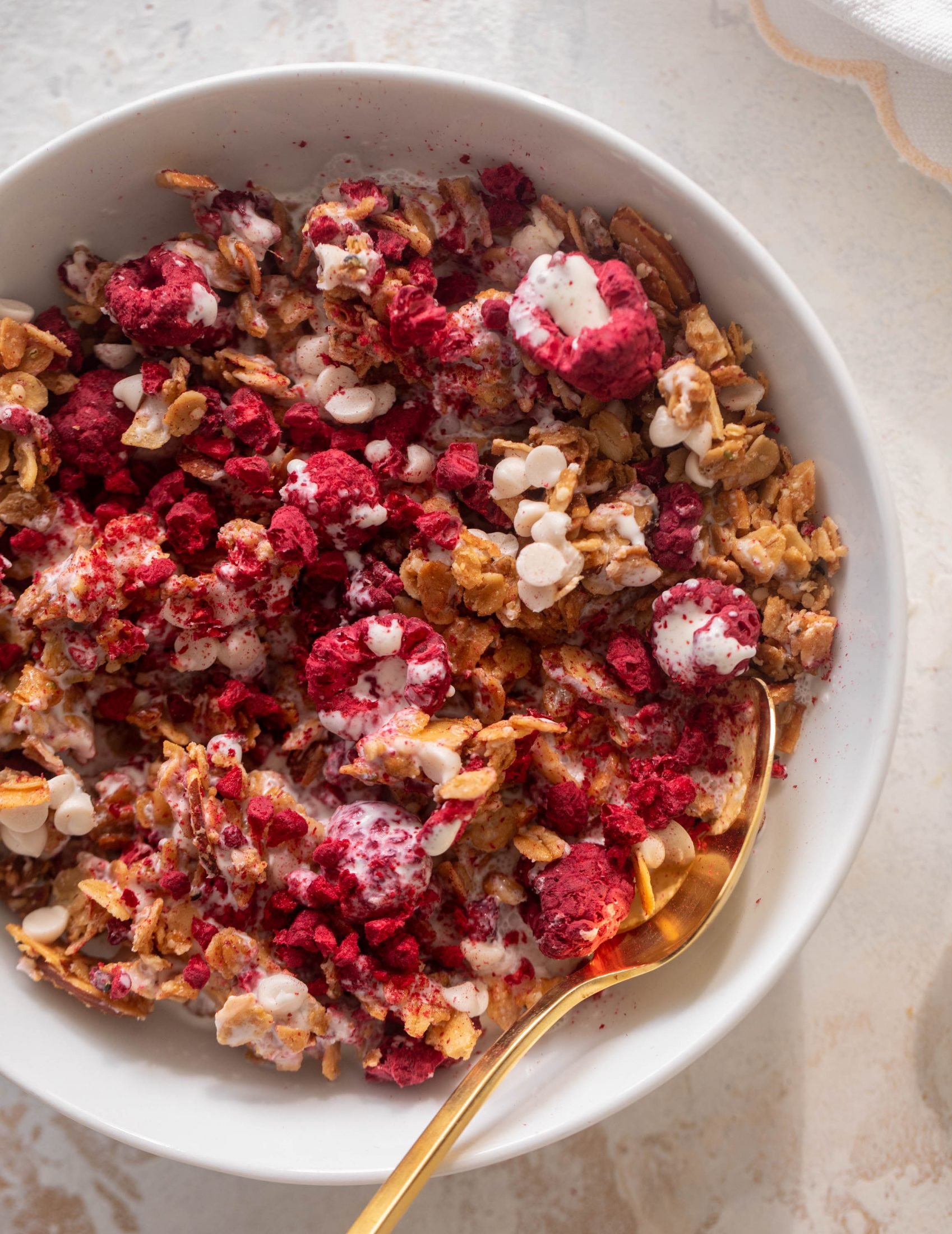 white chocolate raspberry granola
